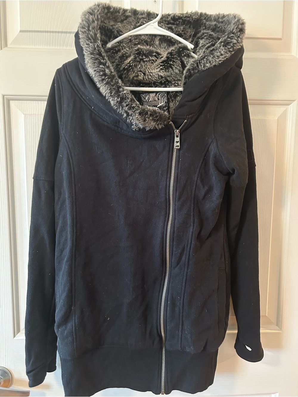 Fox Black Faux-Fur Lined Asymmetrical Zip Hoodie